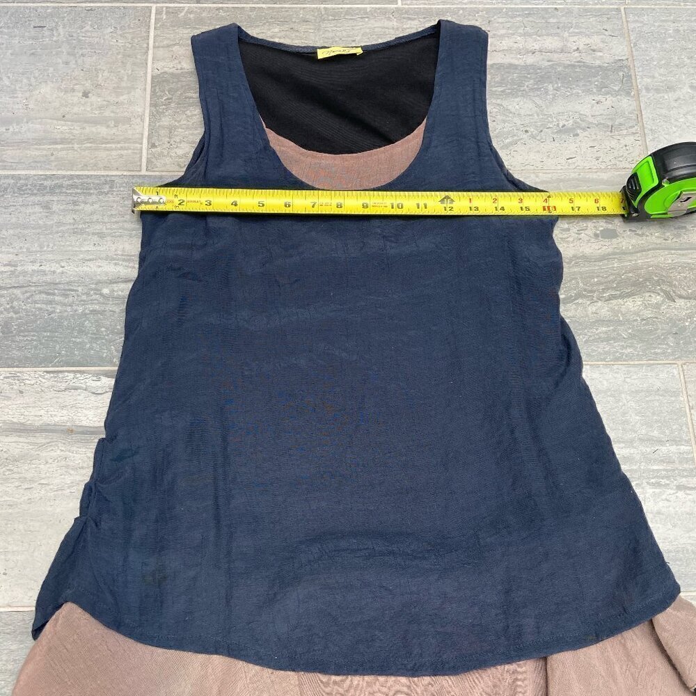 Nanako Sleeveless Layered Look Lagenlook Tunic/Dress Navy/Tan One Size - Picture 4 of 6